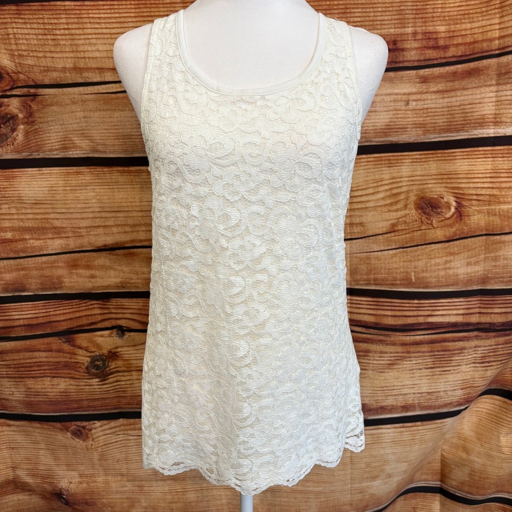 Soho Jeans Delicate White Lined Lace Tank Boho Cottagecore Size XS